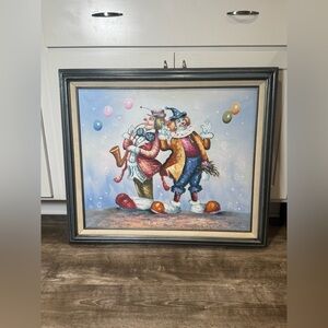 Very Rare M. Scott Signed Clown Oil Painting Framed EC